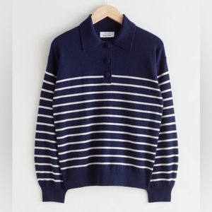 & Other Stories Striped Polo Knit Sweater NWT Size M